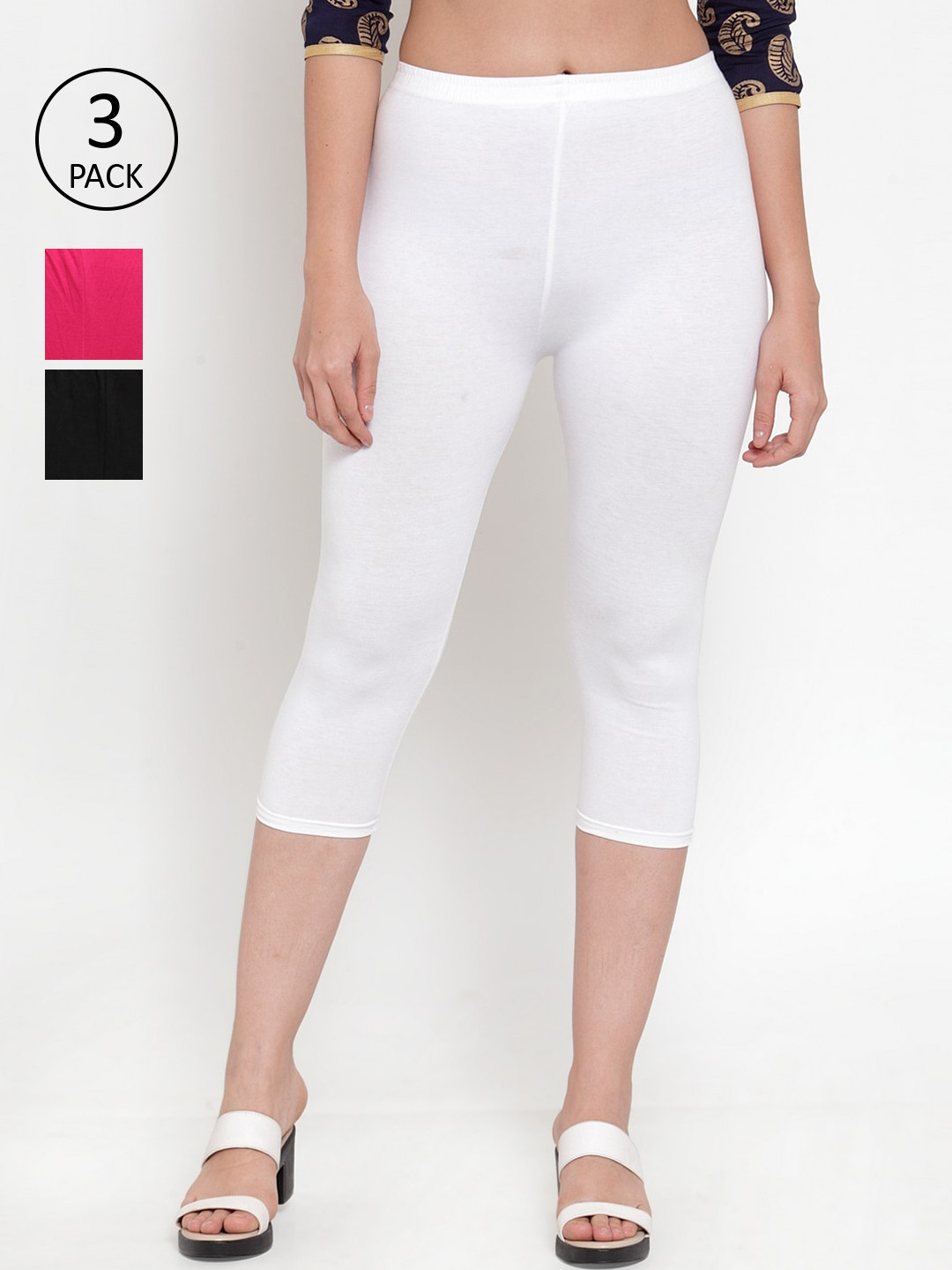 GRACIT Women Pack Of 3 Solid Skinny Fit Capris