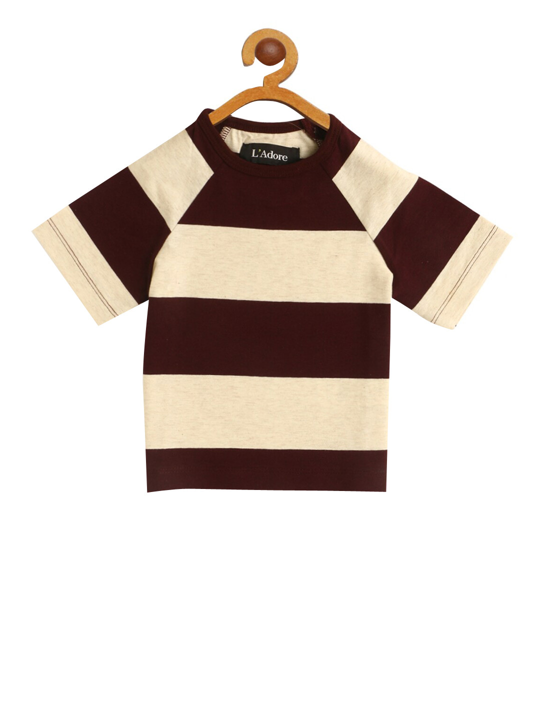 LAdore Boys Maroon & Cream-Coloured Striped Round Neck T-shirt