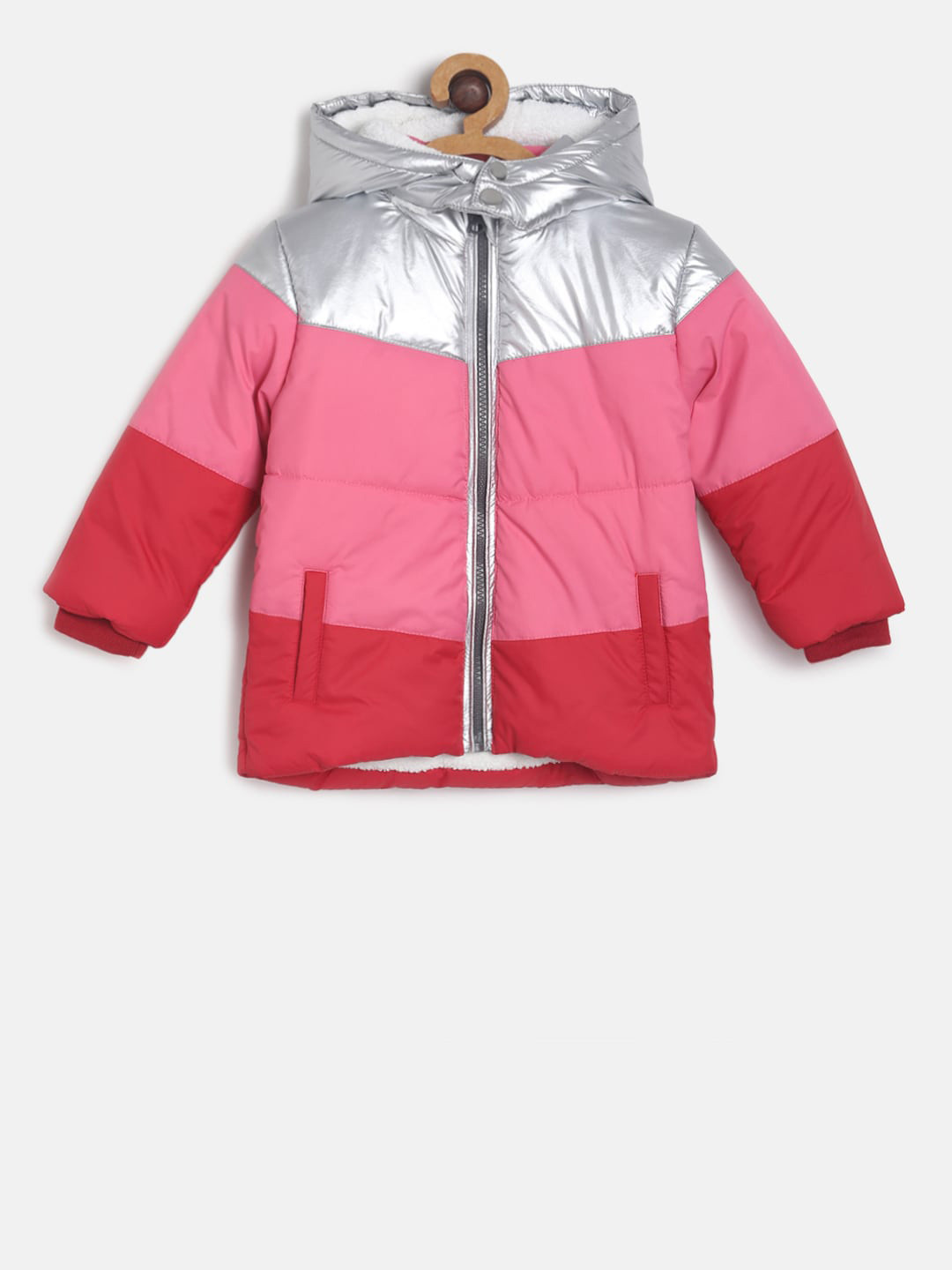 MINI KLUB Girls Pink Colourblocked Puffer Jacket