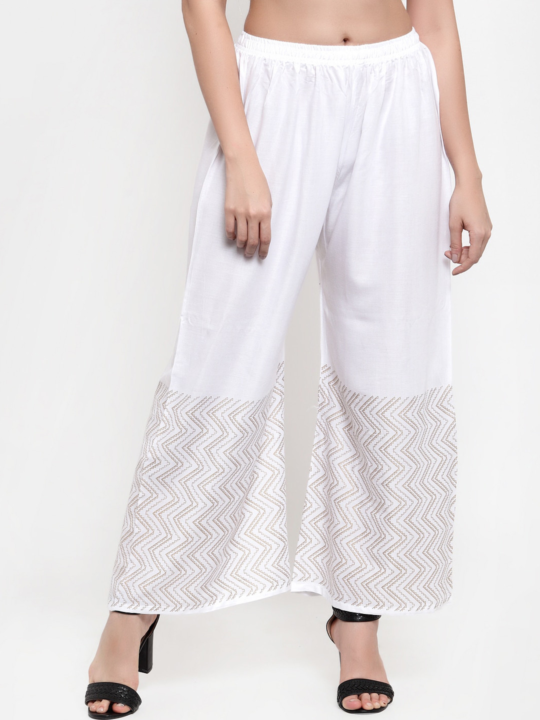 Miaz Lifestyle Women White Printed Straight Palazzos