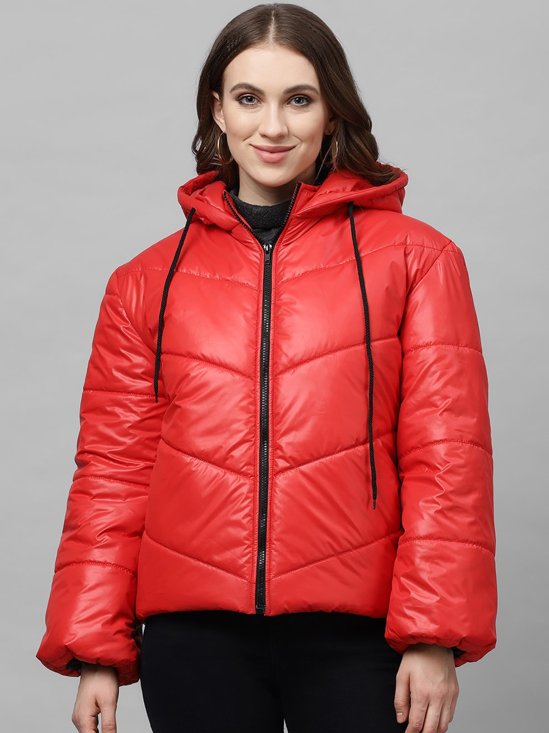 Athena Women Red Solid Lightweight Padded Jacket