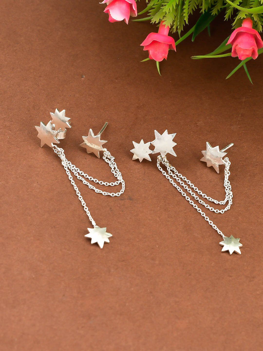 Silvermerc Designs Silver-Plated Sterling Silver Star Shaped Drop Earrings