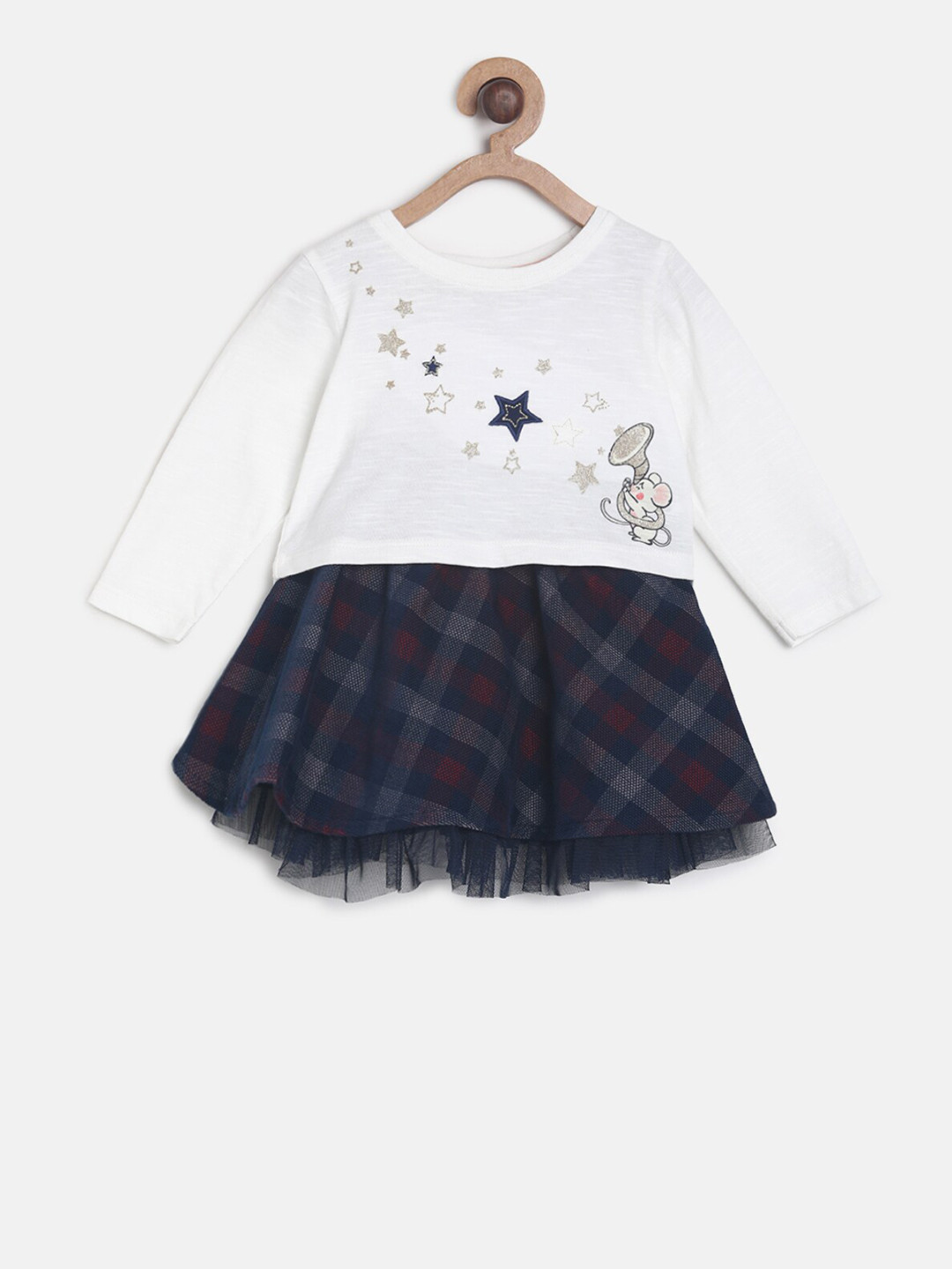 MINI KLUB Girls Navy Blue & White Printed Top with Skirt