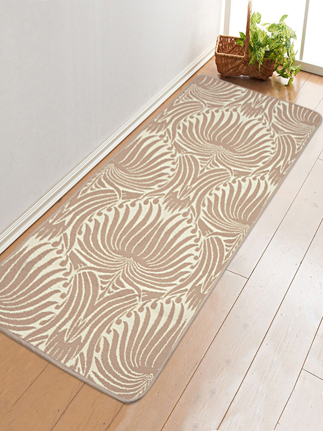Saral Home Unisex Brown & Beige Floral Handloom Made Anti-Skid Yoga Mat