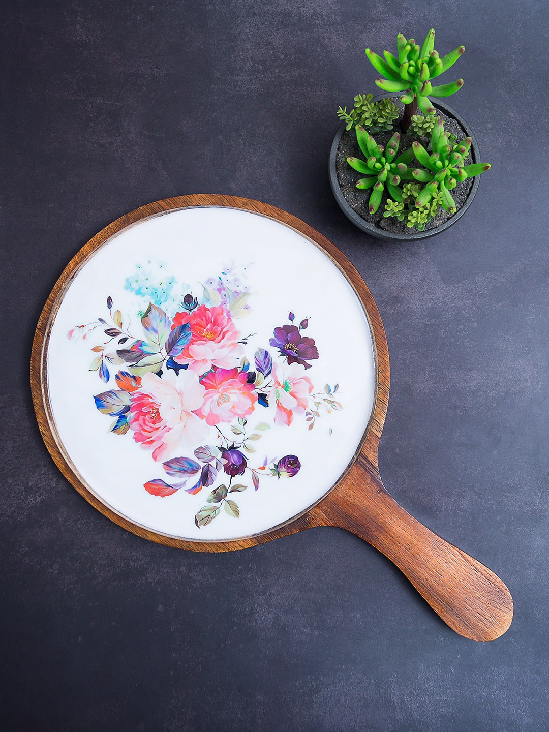 Golden Peacock Brown & White Printed Pizza Pan With Handle