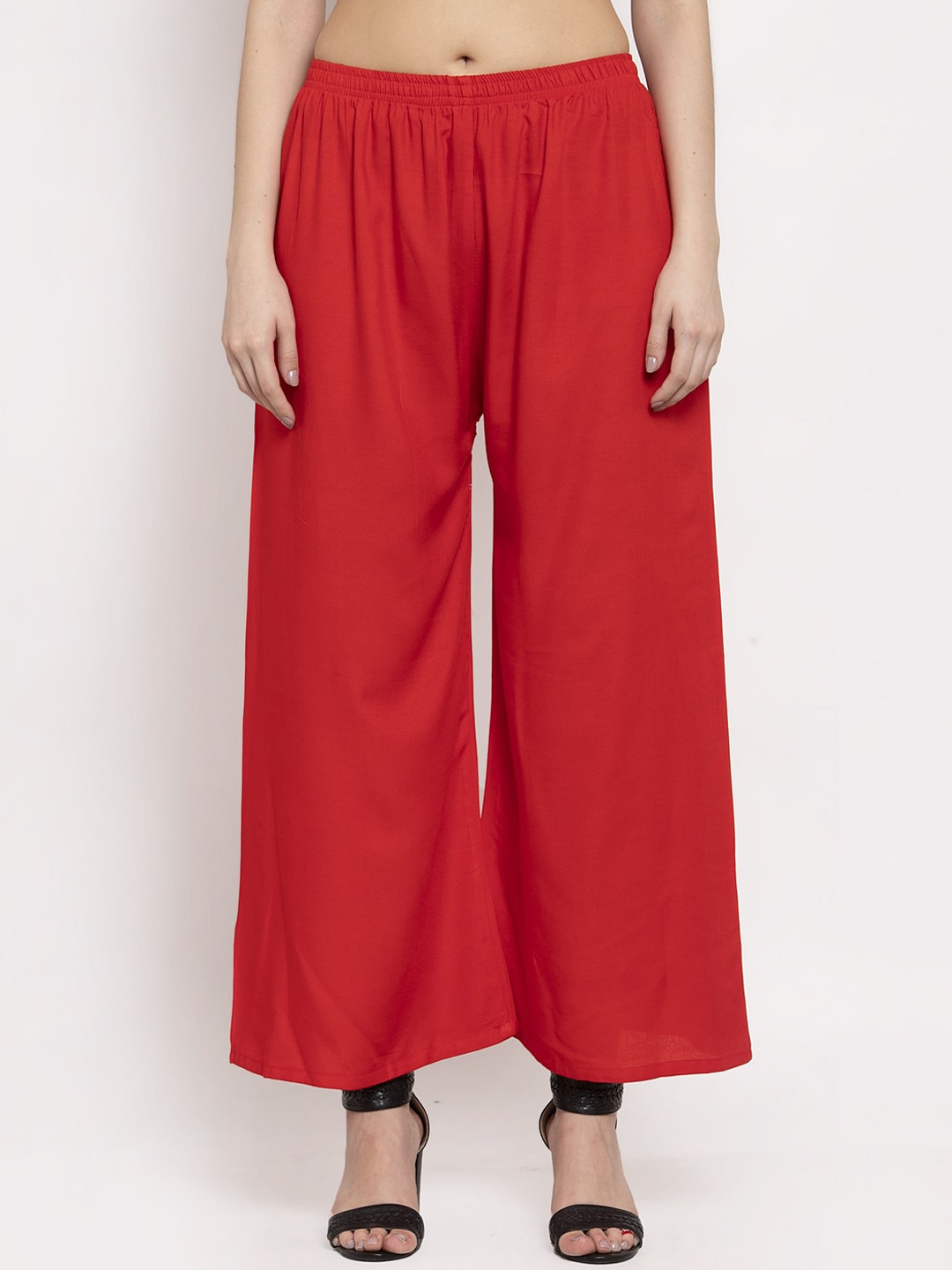 Miaz Lifestyle Women Red Solid Straight Palazzos
