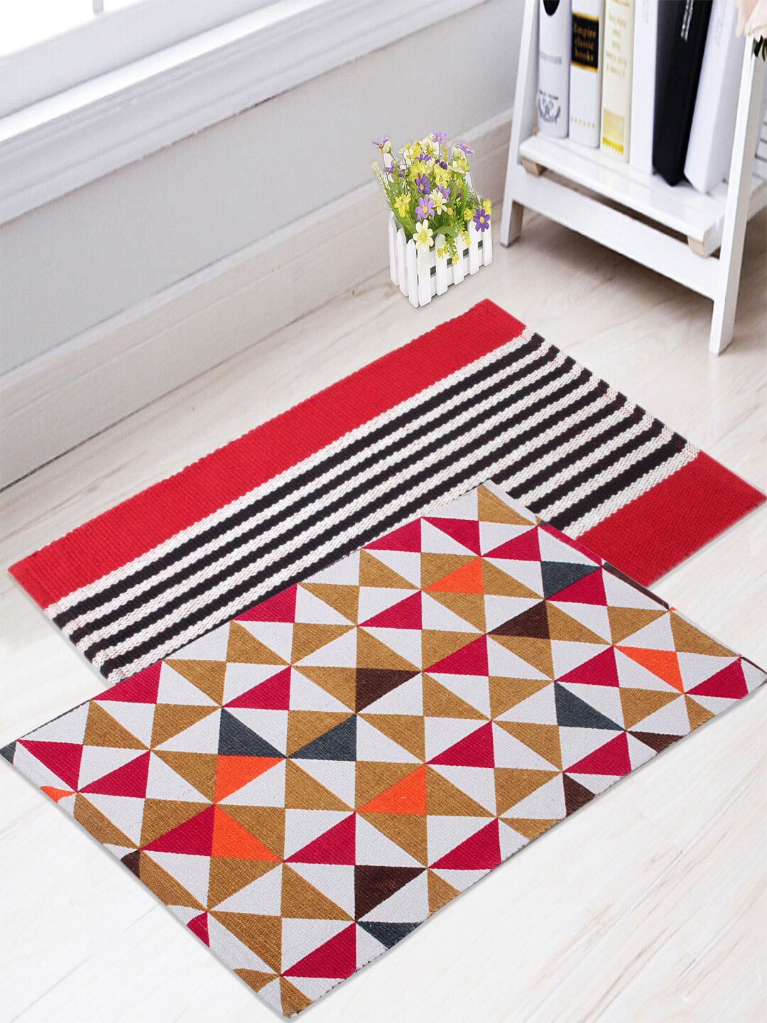 Saral Home Red & Yellow Set of 2 Printed Anti-Skid Floor Mat