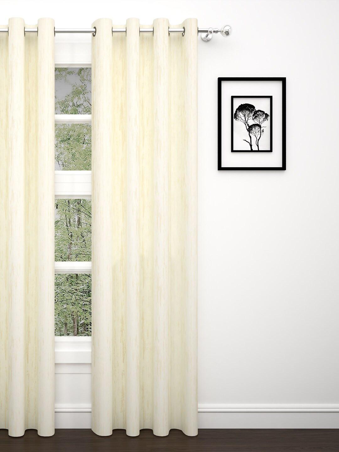 PAVO Cream-Coloured Jacquard Textured Single Door Curtain