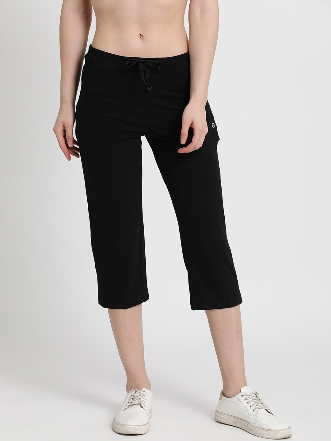 Enamor Women Mid-Rise Straight Leg Lounge Capris with Zipper Pockets E018