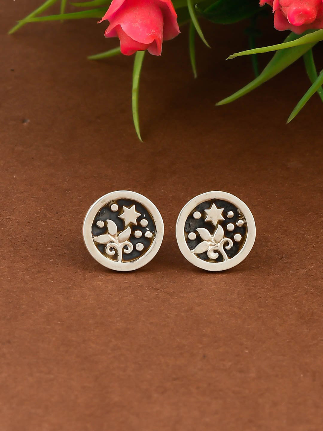 Silvermerc Designs Black Silver-Plated Handcrafted Circular Studs