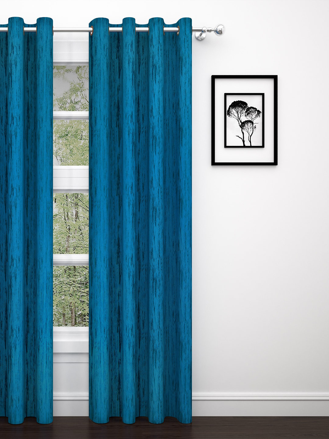 PAVO Blue Jacquard Textured Single Door Curtain