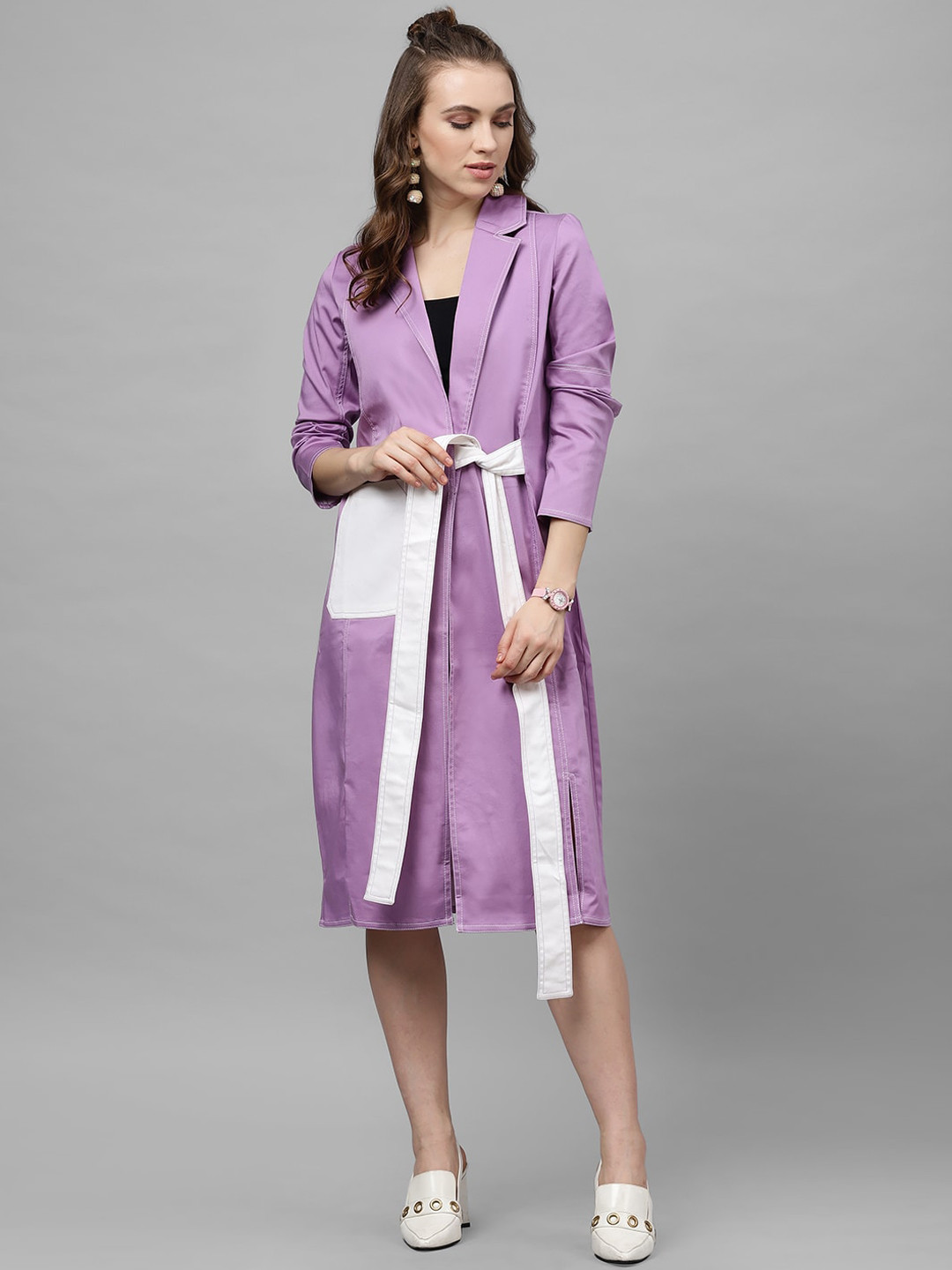 Athena Women Lavender Solid Denim Overcoat