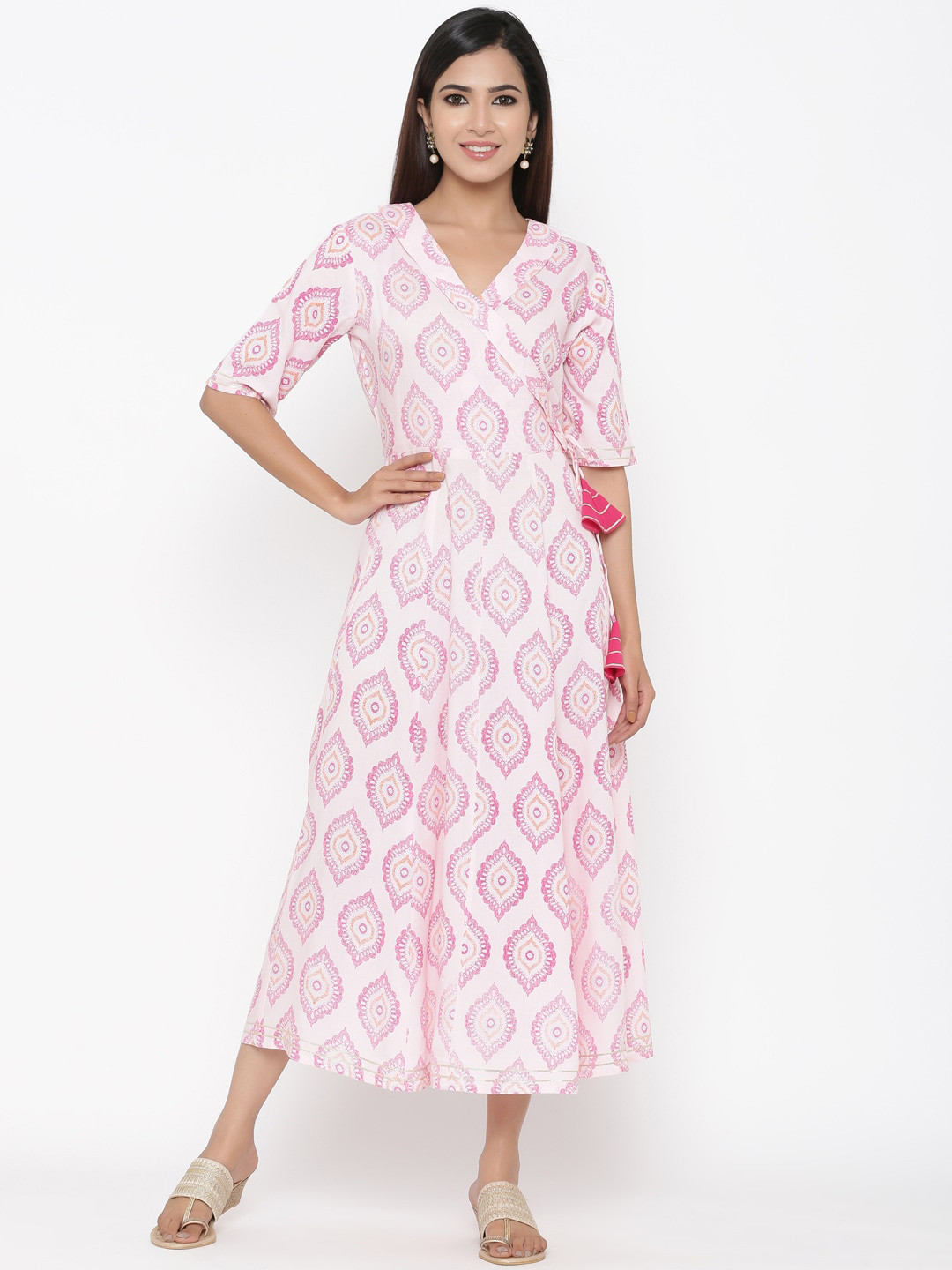Maaesa Women Pink Printed Wrap Dress