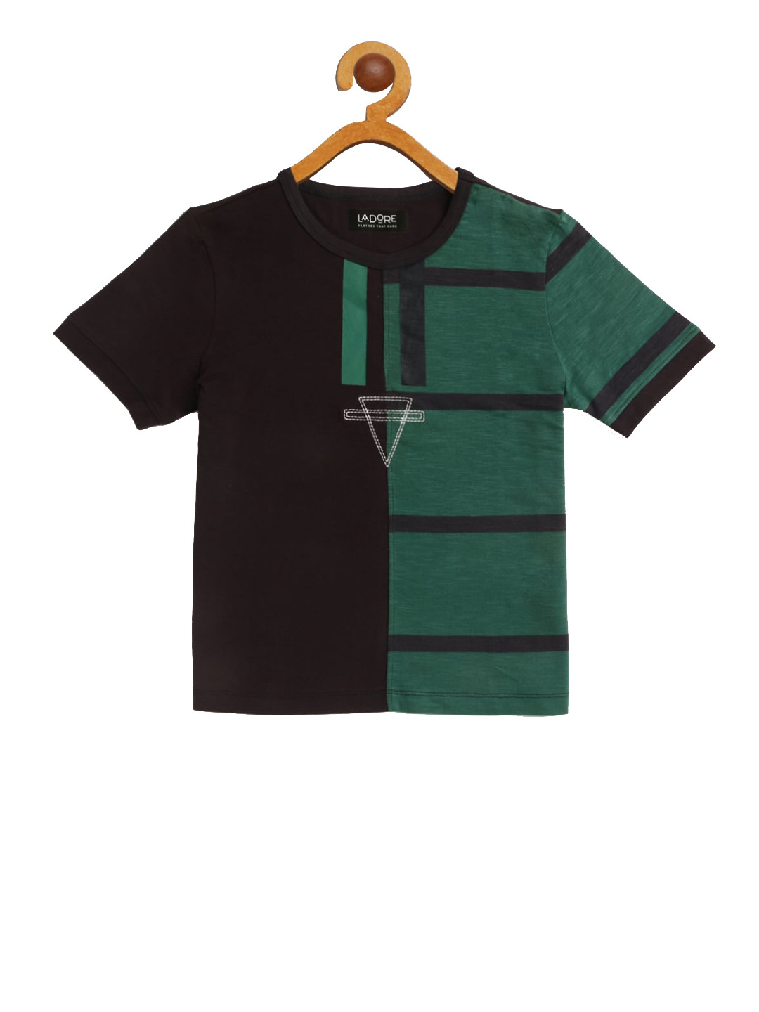 LAdore Kids Black & Green Colourblocked Round Neck T-shirt