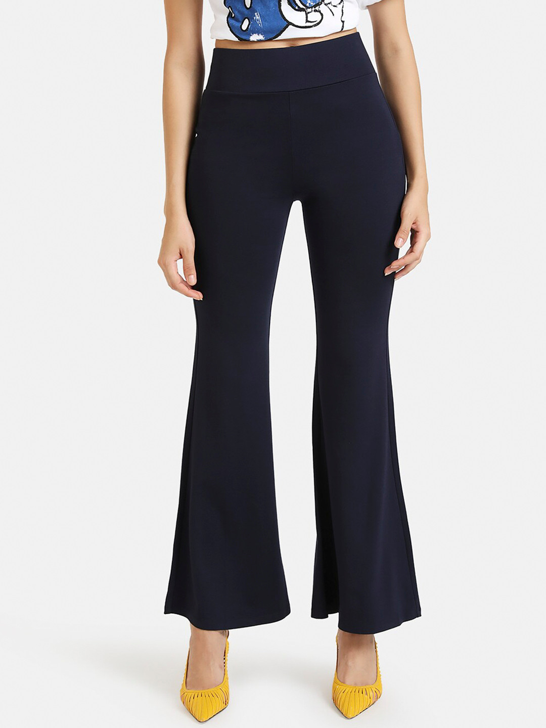 Navy blue bootcut trousers womens clearance