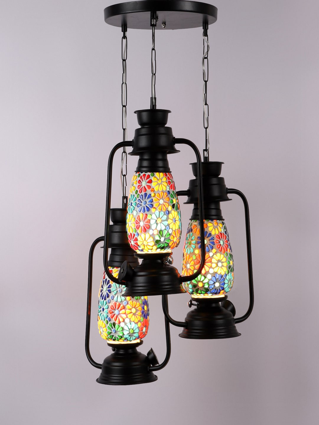 MFD HOME FURNISHING Black Textured Hanging Lanterns