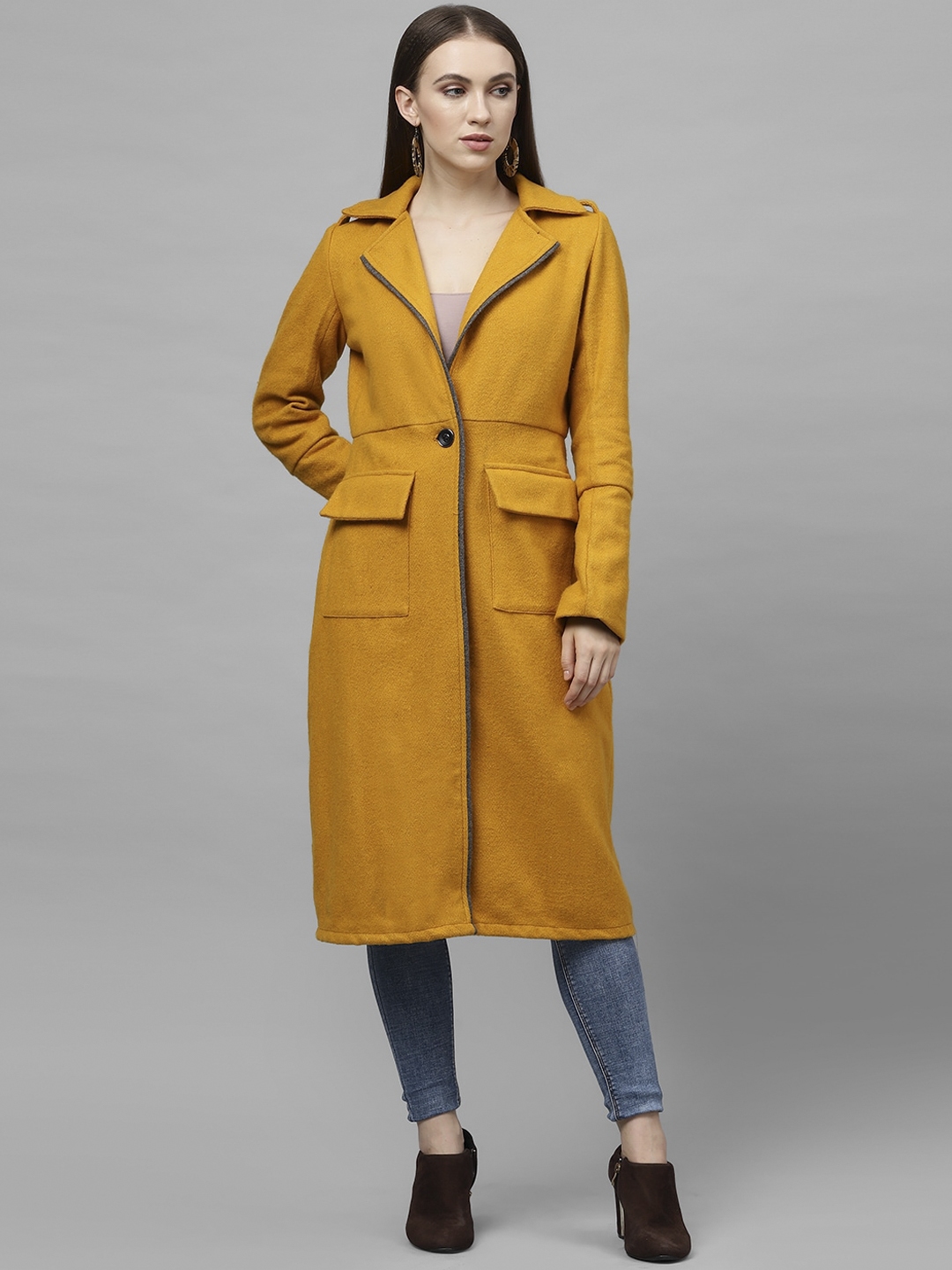 Buy Athena Women Mustard Yellow Solid Longline Overcoat Coats for Women 13013698 Myntra