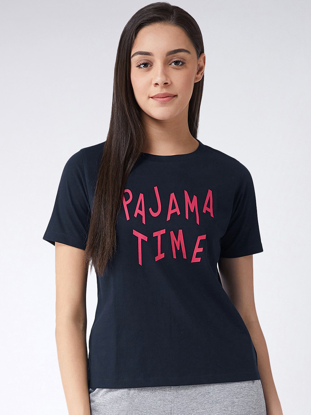 Miss Chase Women Navy Blue Printed Round Neck T-shirt