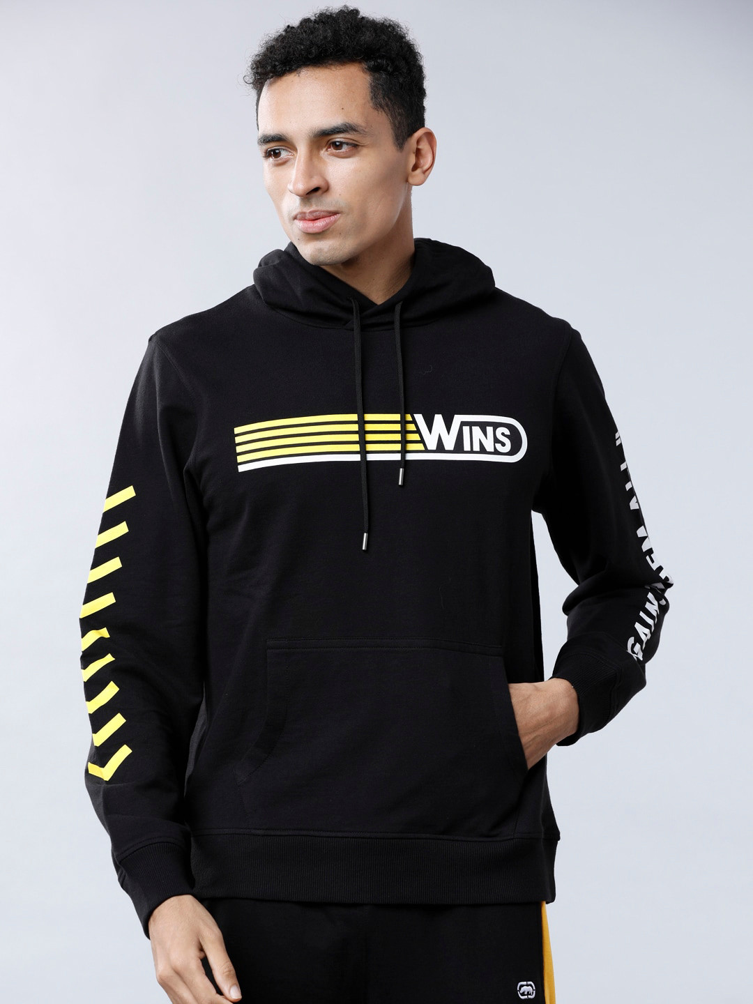 LOCOMOTIVE Men Black Printed Hooded Sweatshirt