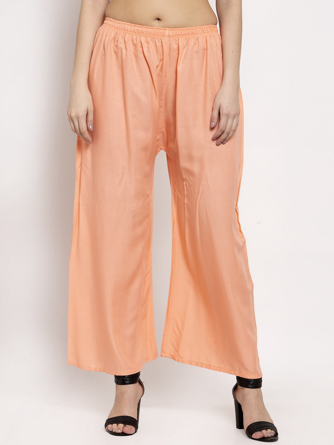 Miaz Lifestyle Women Peach-Coloured Solid Straight Palazzos