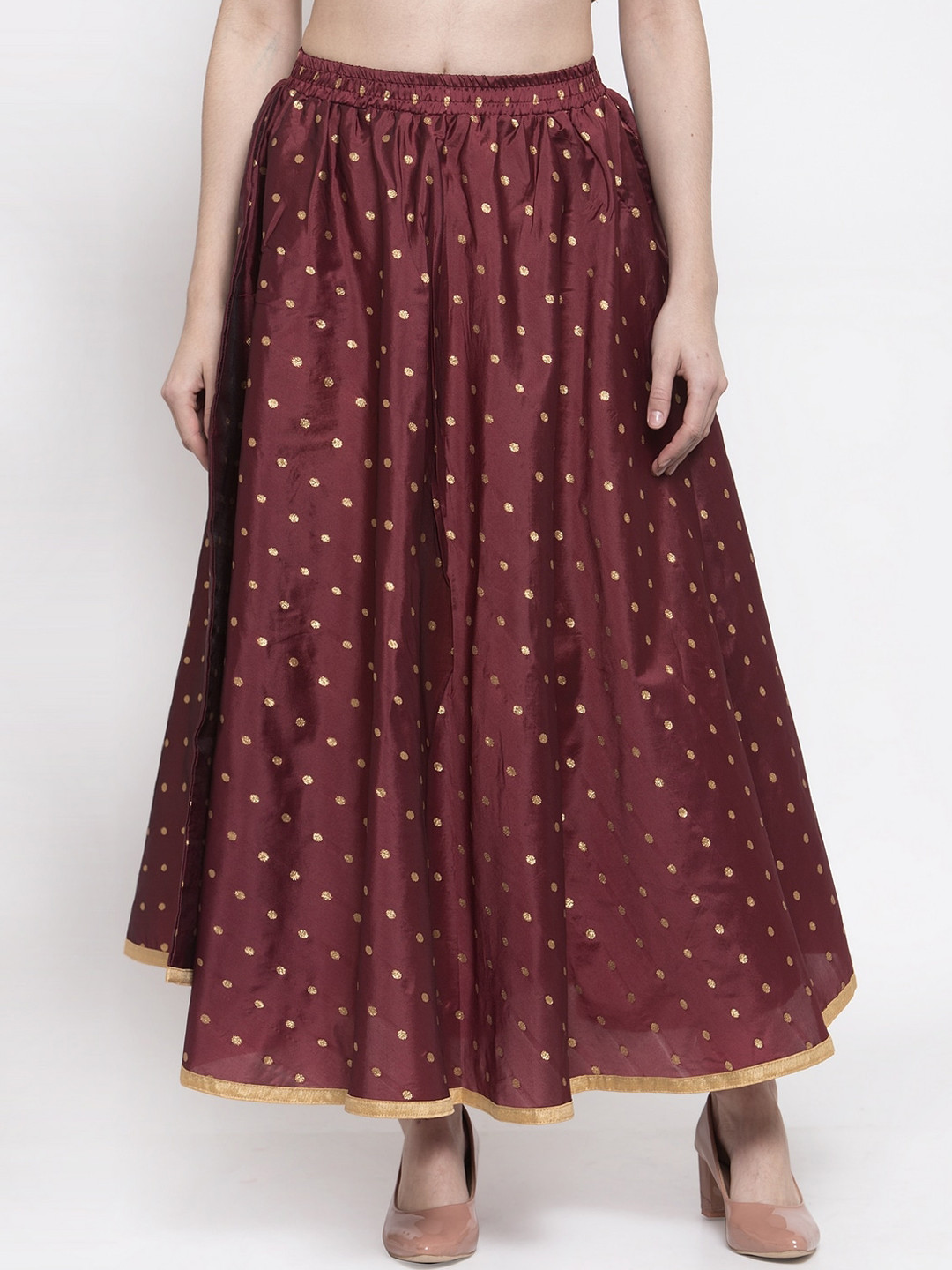 Women Maroon Self Designed A-Line Flared Skirt