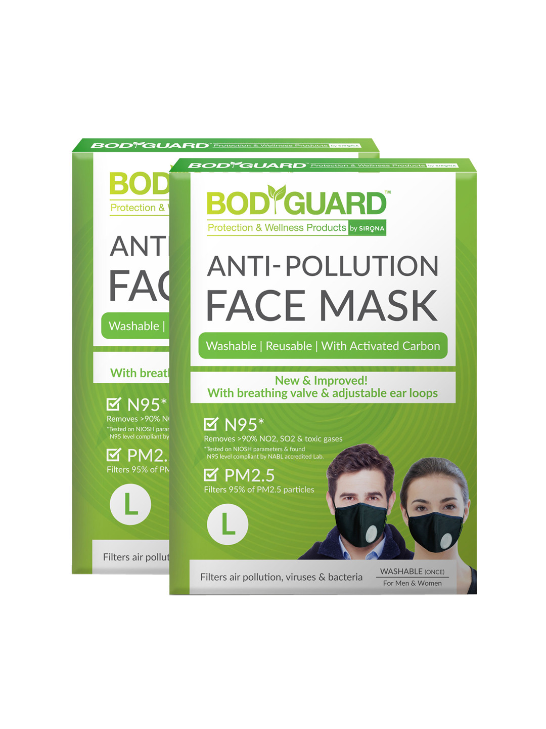 BOD GUARD Pack Of 2 Black 5-Ply Reusable N95/KN95 Masks