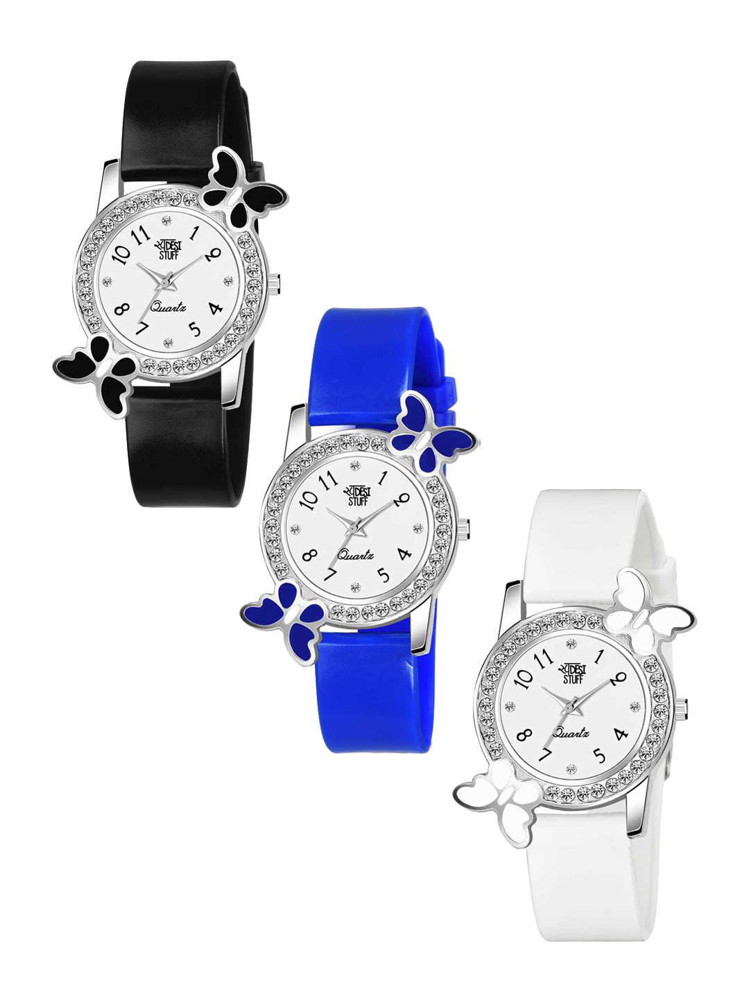 SWADESI STUFF Boys Pack Of 3 Analogue Watches 2 BF BLACK WHITE BLUE