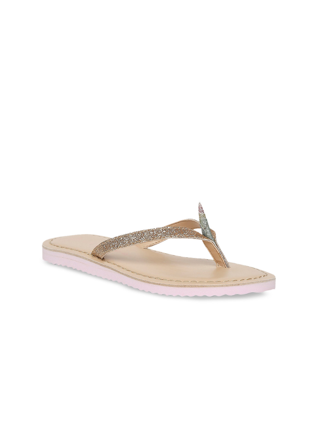 Aria Nica Girls Gold-Toned Embellished PU Open Toe Flats