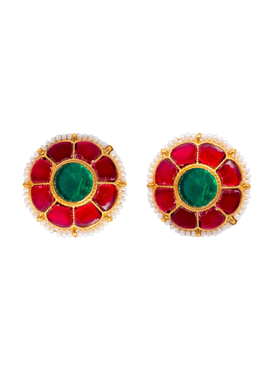 MORKANTH JEWELLERY Gold-Plated & Pink Kundan Floral Studs
