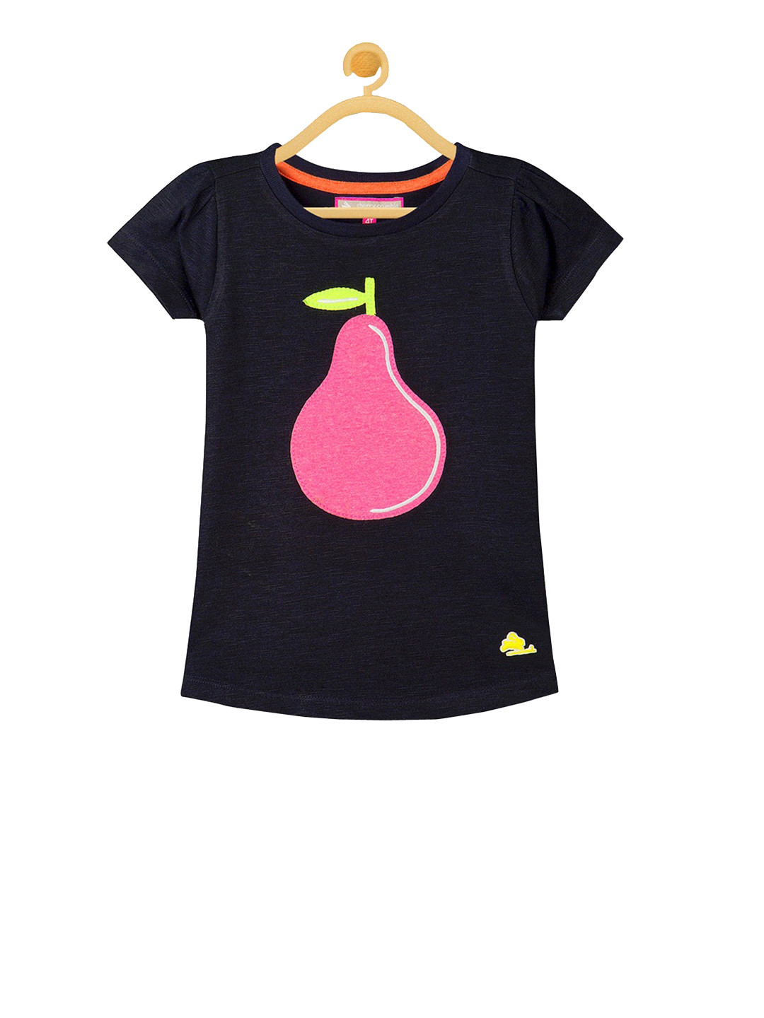 Cherry Crumble Girls Black Self Design Round Neck T-shirt