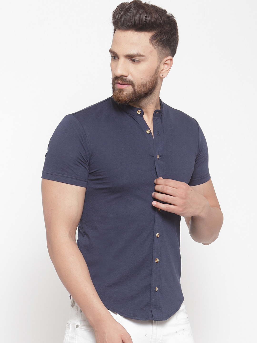 GESPO Men Navy Blue Regular Fit Solid Casual Shirt