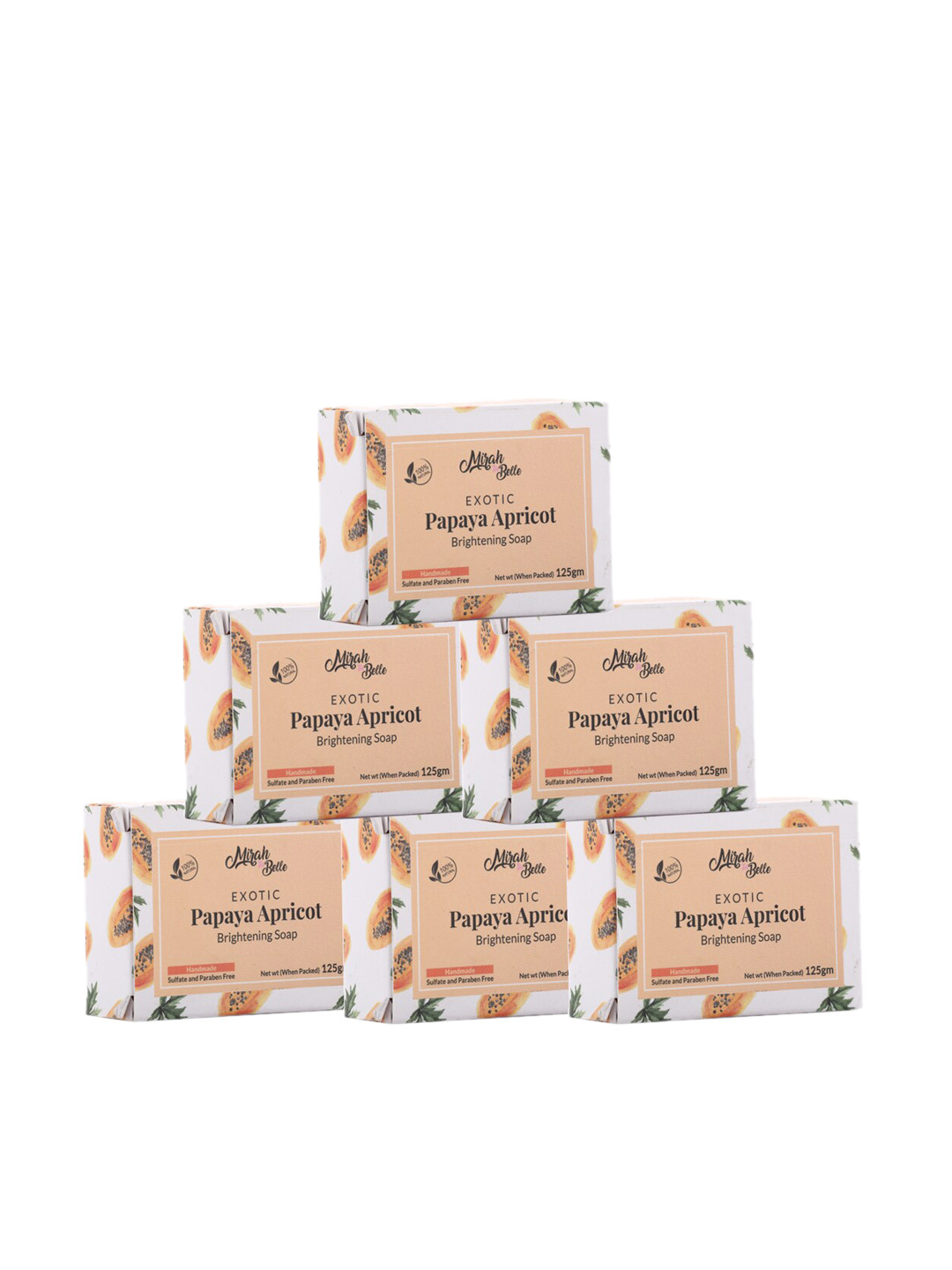 Mirah Belle Pack Of 6 Organic Papaya Apricot Brightening Soaps 125gm