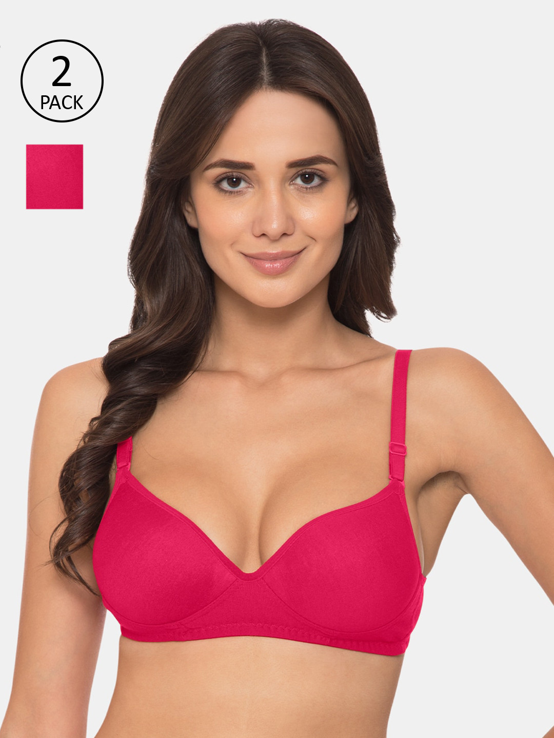 KOMLI Pack Of 2 Pink Solid Non-Wired Heavily Padded Everyday Bra K-9935-2PC-DPK-28B