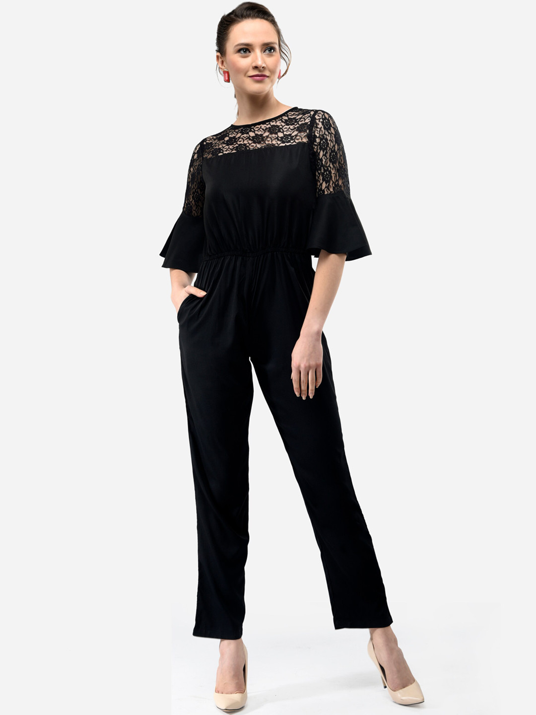 V&M Women Black Self Design Jumpsuit