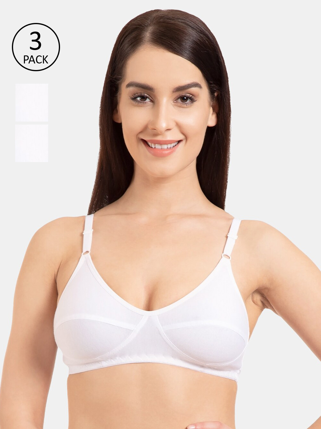 KOMLI Pack of 3 White Solid Non-Wired Non Padded Everyday Bras K-9116-3PC-WH-30B