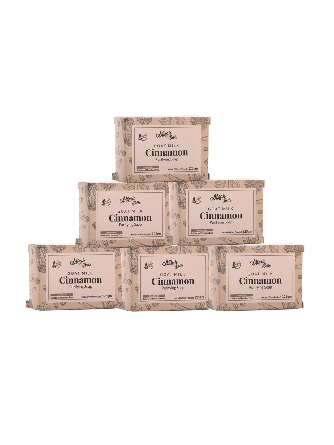 Mirah Belle Set Of 6 Organic Goat Milk Cinnamon Purifying Soaps