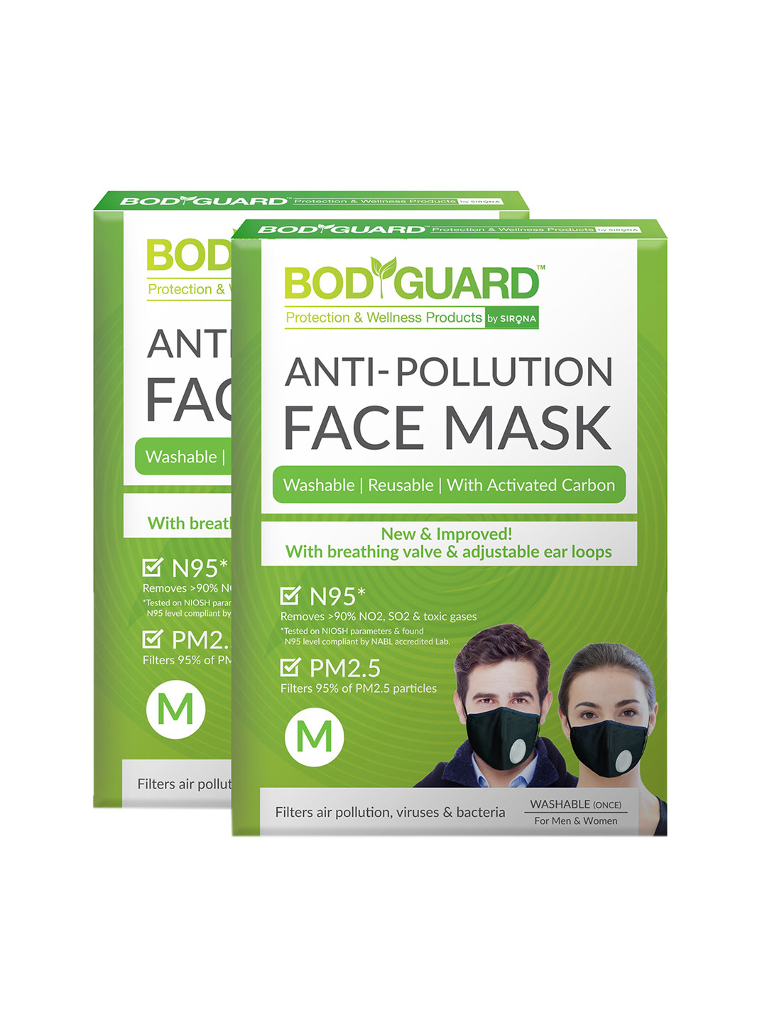 BOD GUARD Unisex Pack of 2 Black Solid 5-Ply Anti-Pollution N95 Masks
