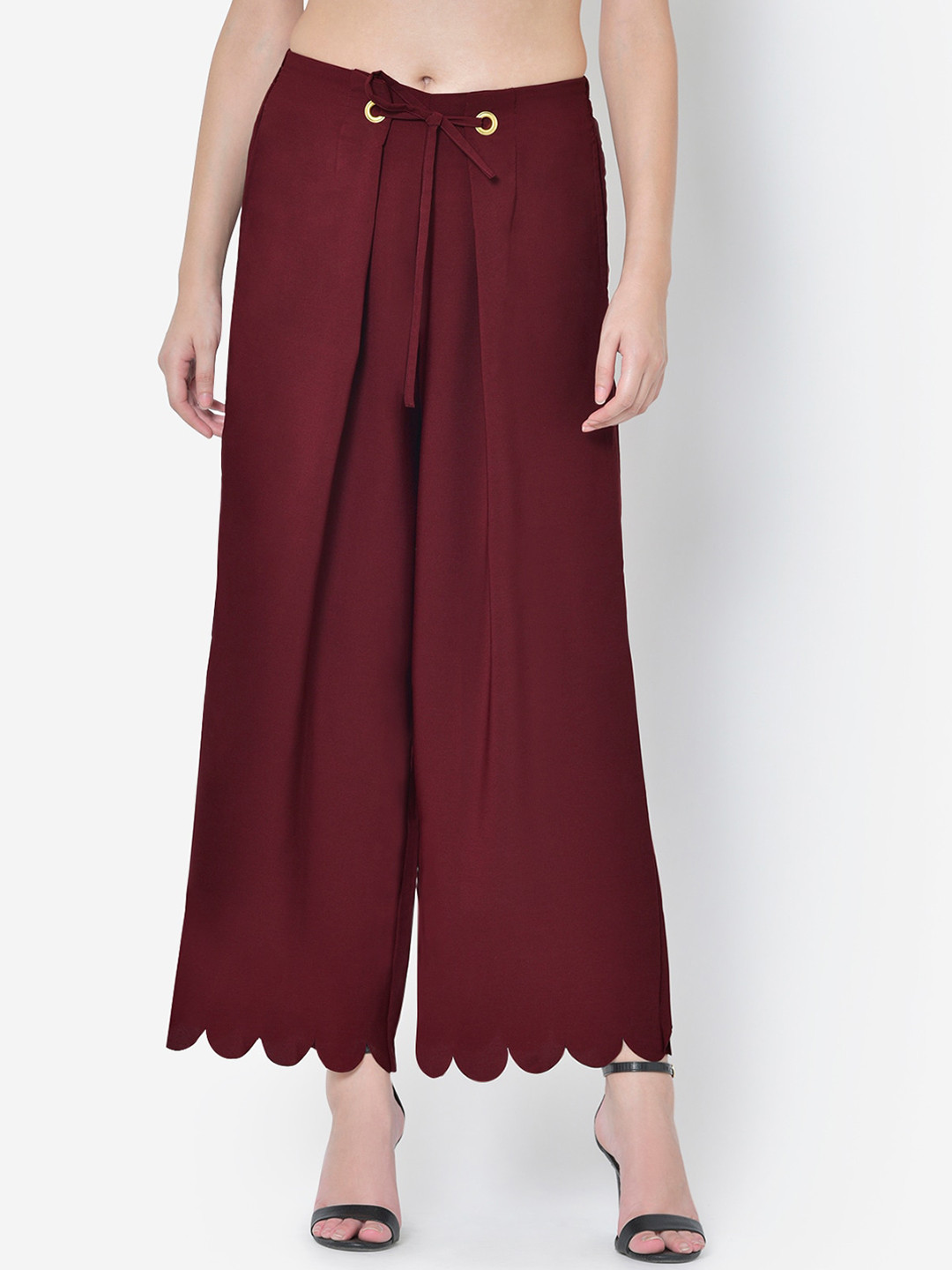 Martini Women Maroon Relaxed Straight Fit Solid Parallel Trousers