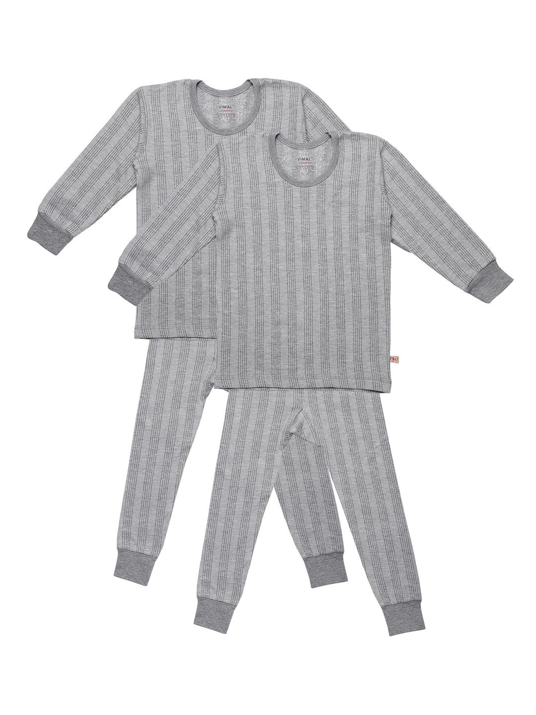 Kids Pack of 2 Grey Self Striped Thermal Sets