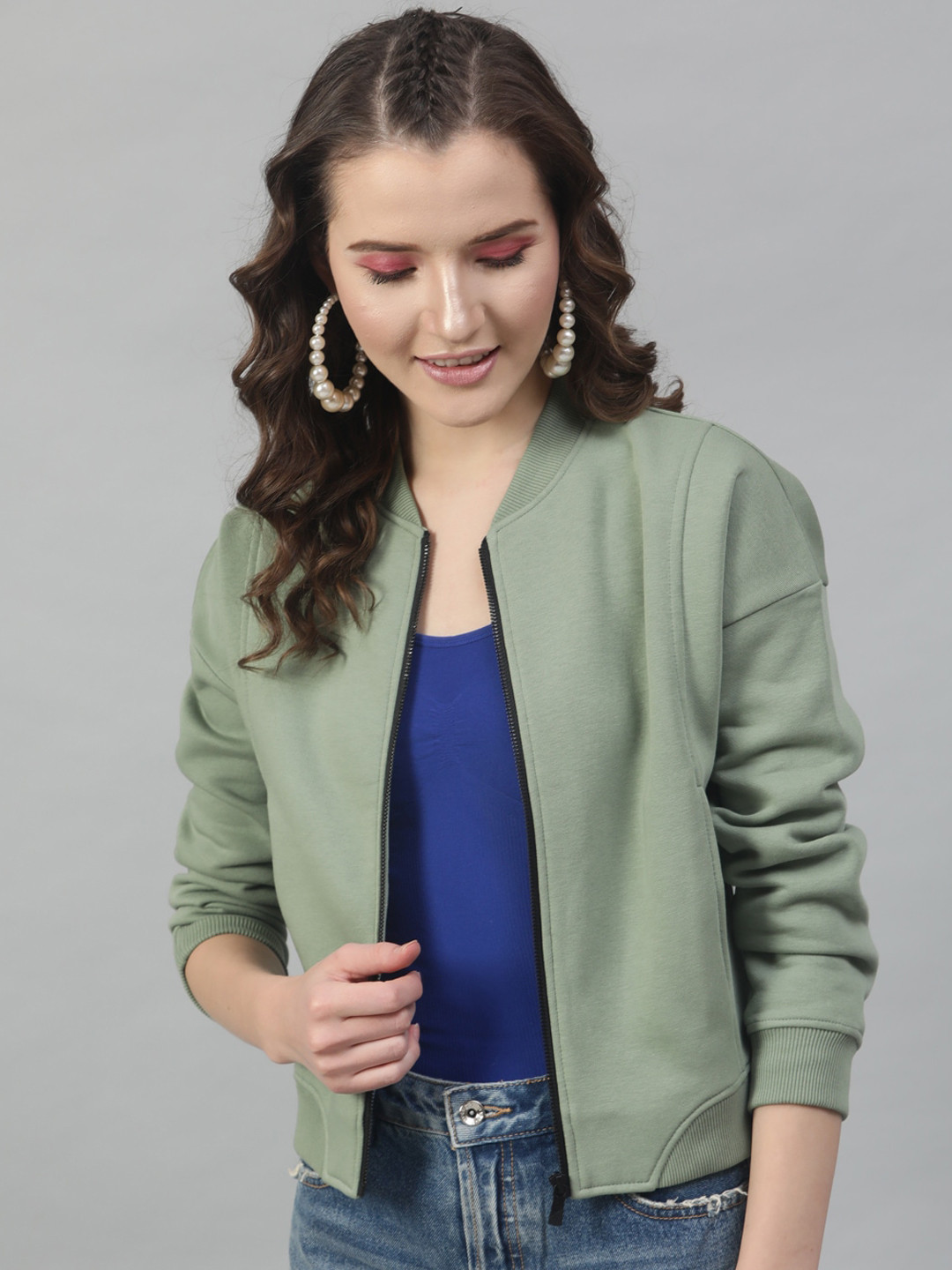 STREET 9 Women Olive Green Striped Lightweight Tailored Jacket