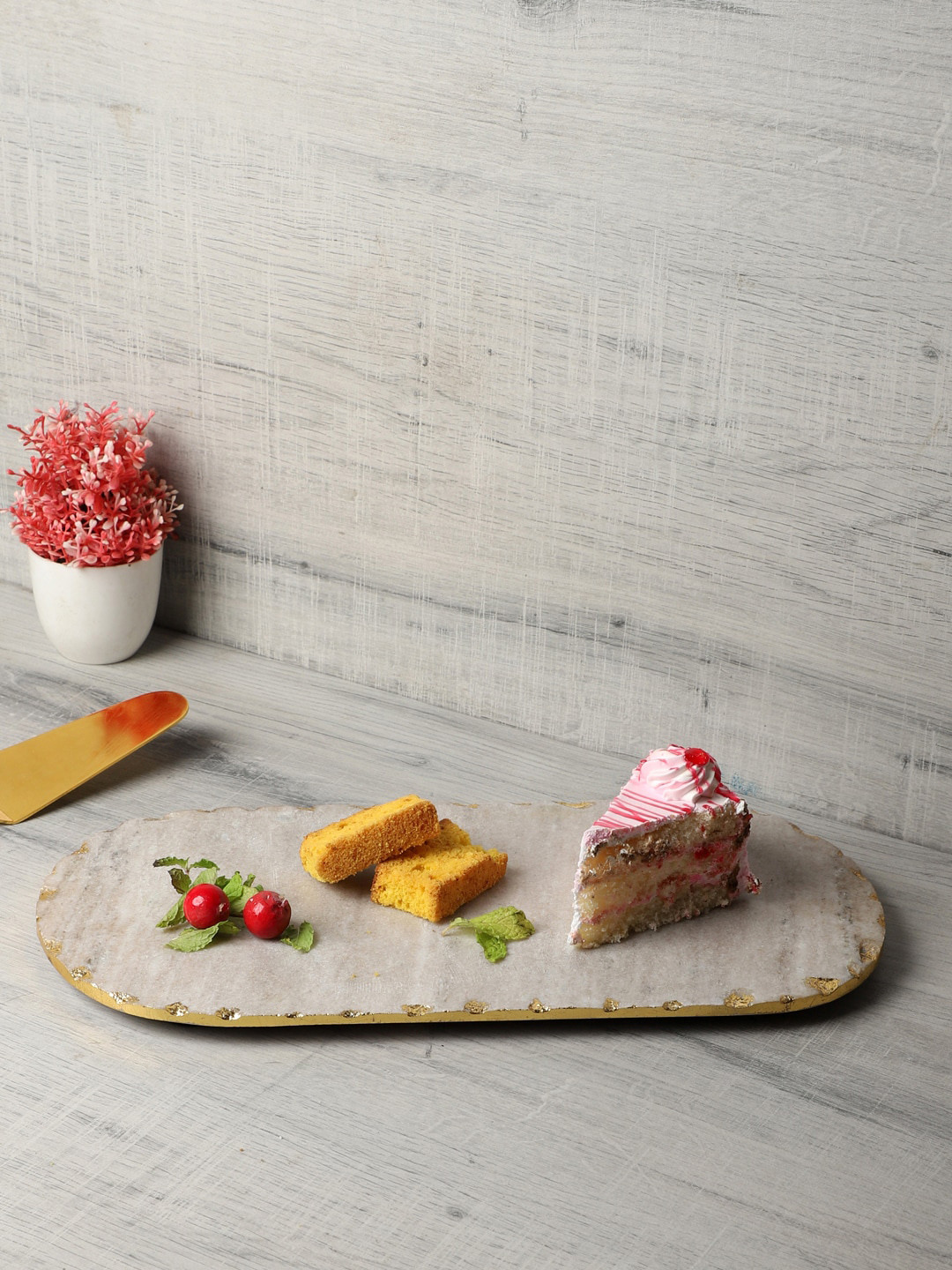 NikkisPride Beige & Gold-Toned Handmade Sustainable Marble Serving Platter