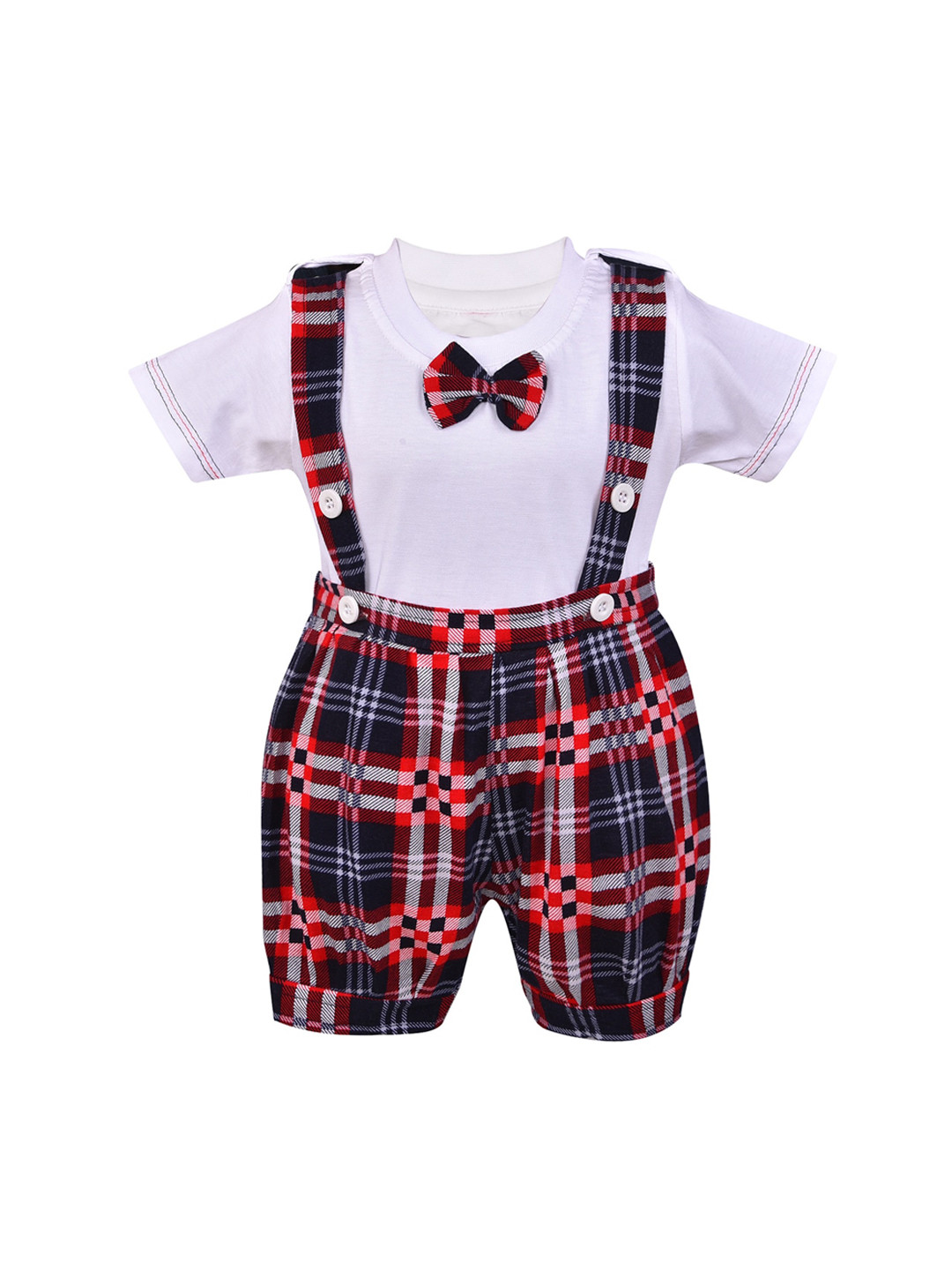 Wish Karo Girls Red & White Solid T-Shirt with Shorts & Bow Tie