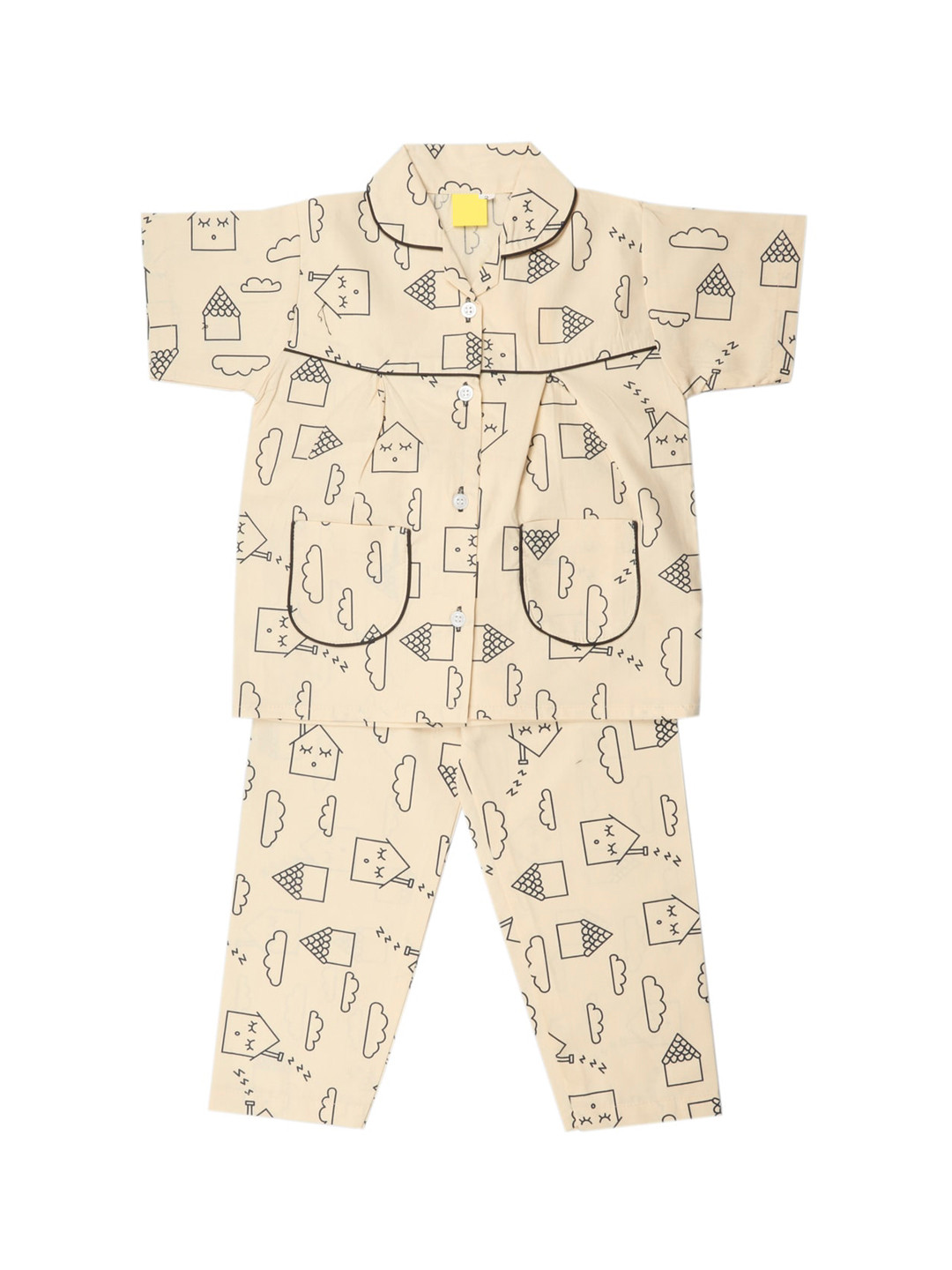 Wish Karo Girls Cream-Coloured Printed Night Suit