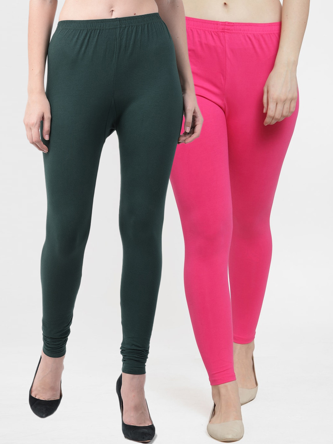 GRACIT Women Pack of Two Pink and Black Solid Regular Fit Leggings