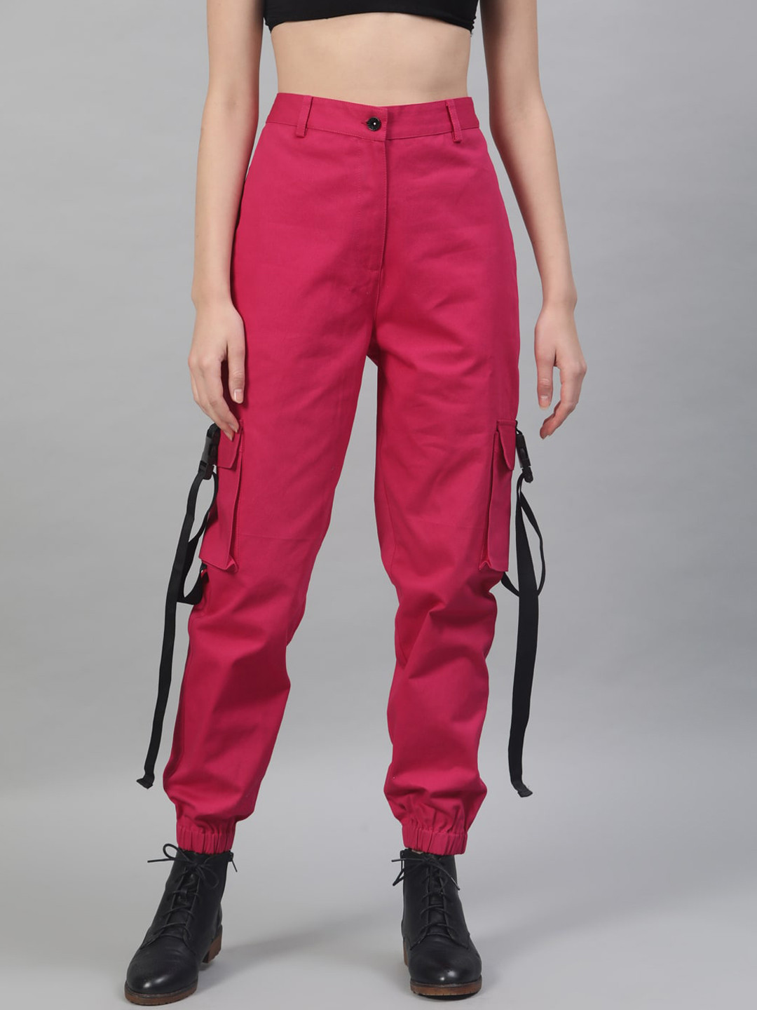 STREET 9 Women Fuchsia Pink Regular Fit Solid Joggers