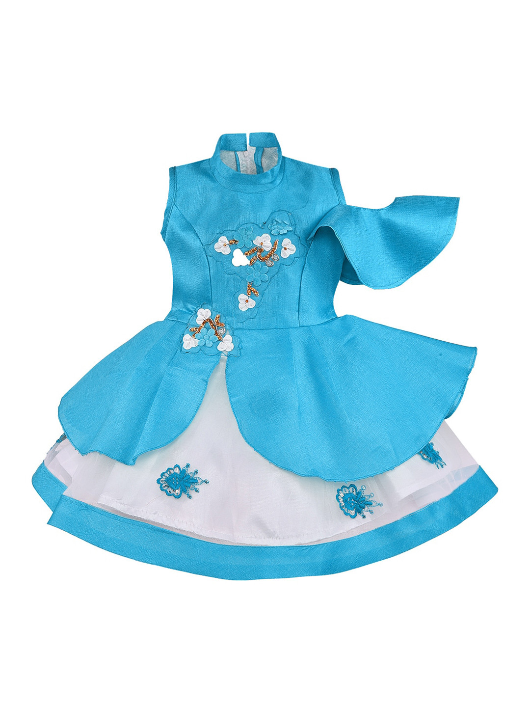 Wish Karo Girls Blue & White Embellished Fit and Flare Dress