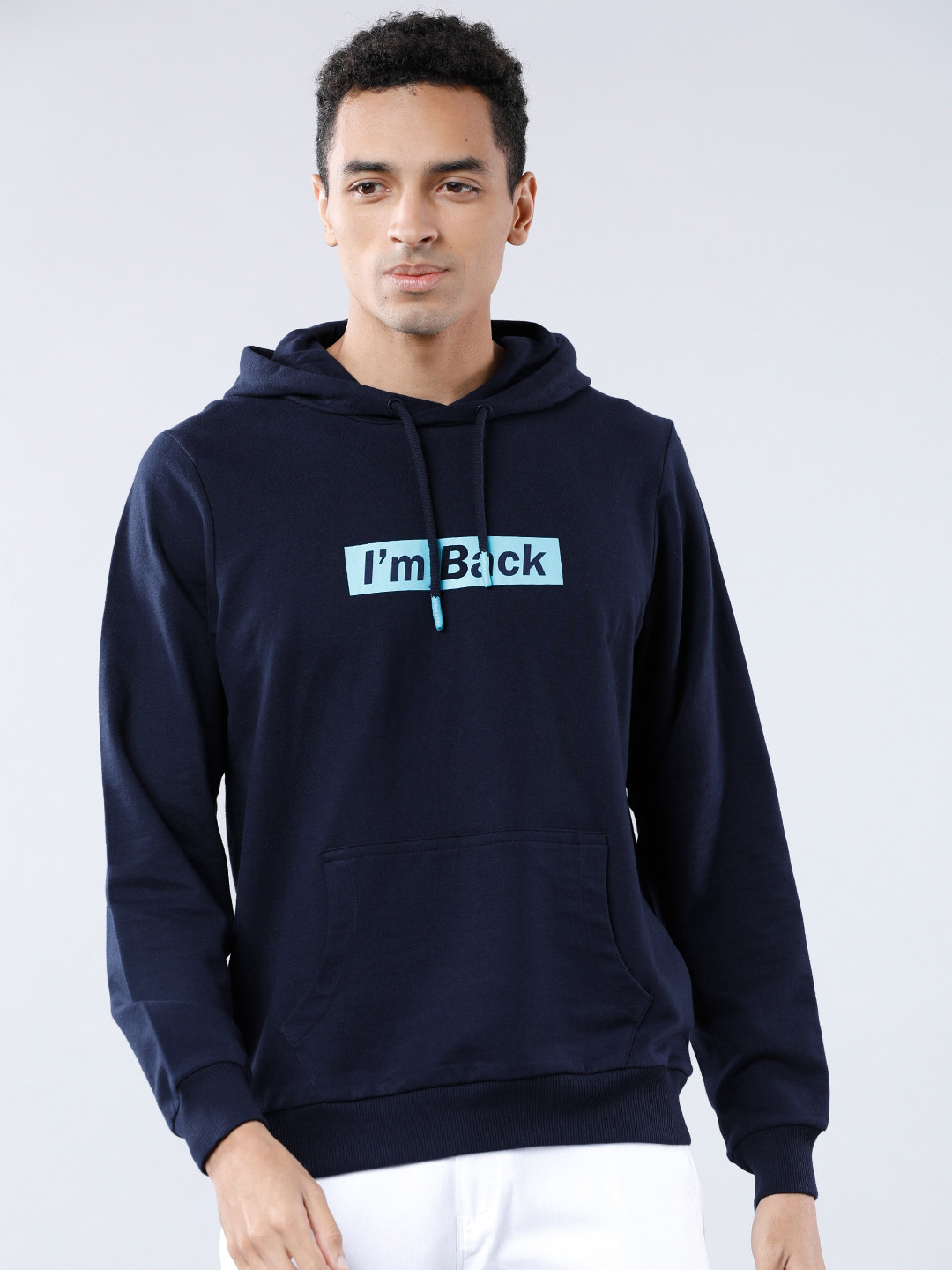 LOCOMOTIVE Men Navy Blue Printed Hooded Sweatshirt