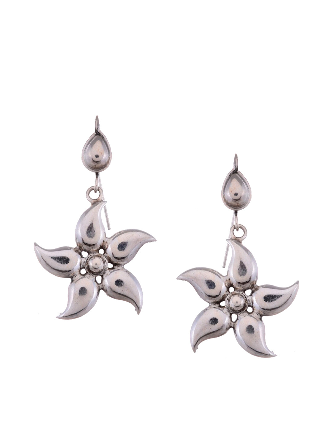 Silvermerc Designs Silver-Toned Floral Drop Earrings