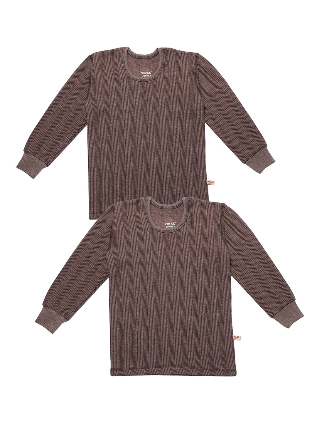 MACK JONNEY Kids Pack of 2 Brown Striped Thermal Tops