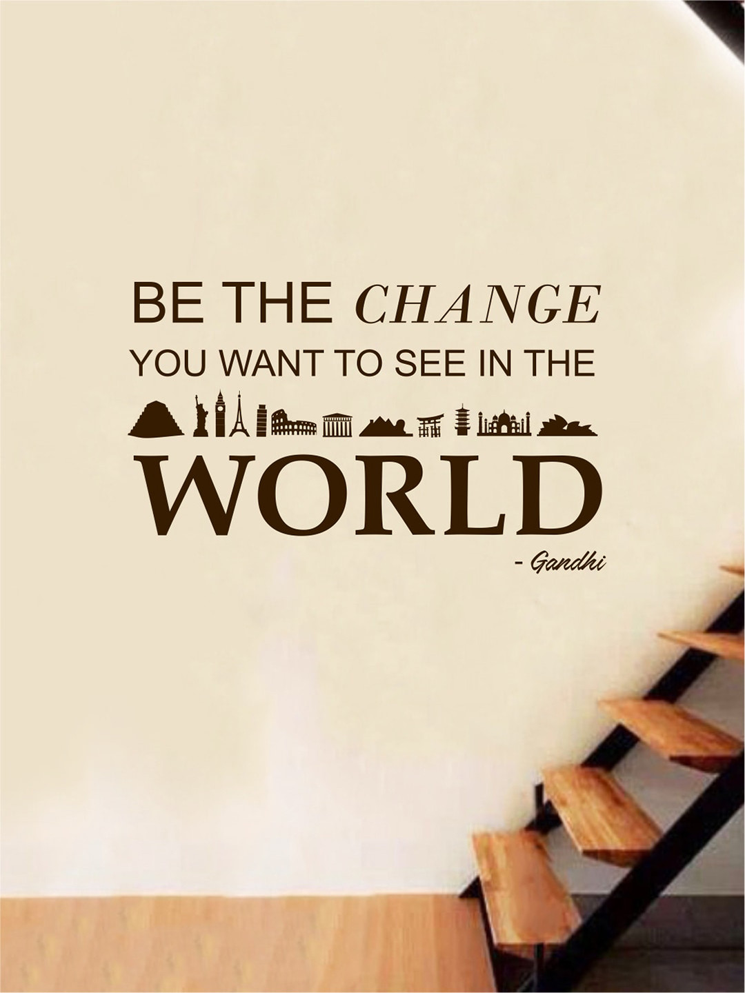 rawpockets Brown World Wonders Quotes PVC Vinyl Wall Stickers